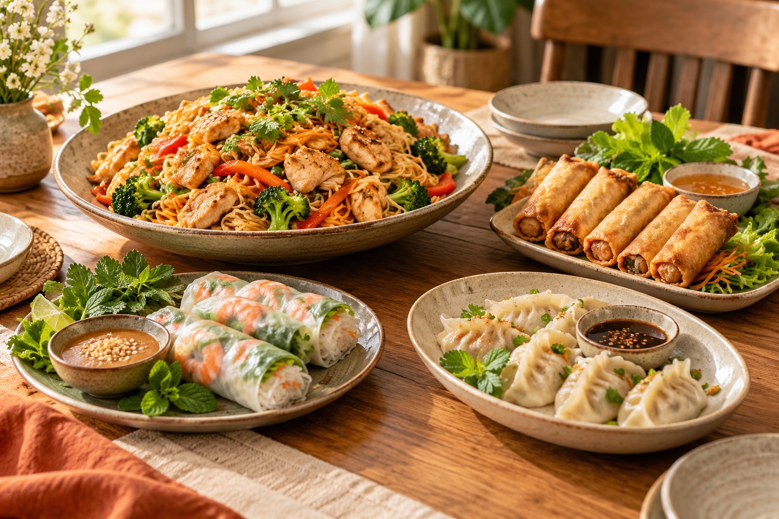 Illustration d’un repas traiteur vietnamien à partager